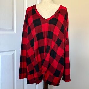 BloomChic Red Buffalo Plaid Twist Front Tunic Top 18/20